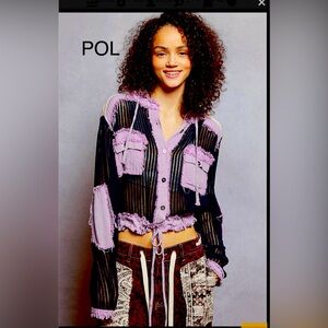 BP219-4🖤💜POL pretty Lavender and Black Button Down jacket w/tie waist! Amazing!